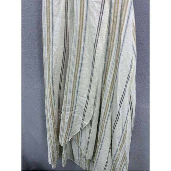 Happy X Nature Womens Cream Striped Linen Cutout Tide Halter Maxi Dress Size 4 - Picture 4 of 12